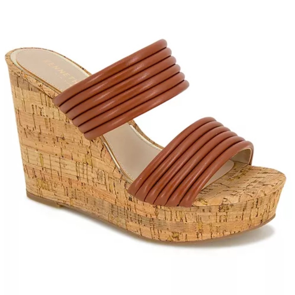 Kenneth Cole New York Brown Cork Wedge Sandals